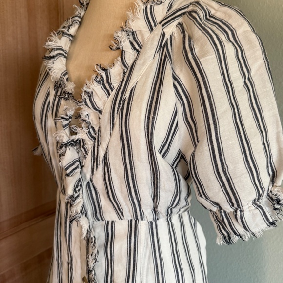 Pilcro Anthropologie Linen Striped White and Black Dress 8 - Picture 7 of 11